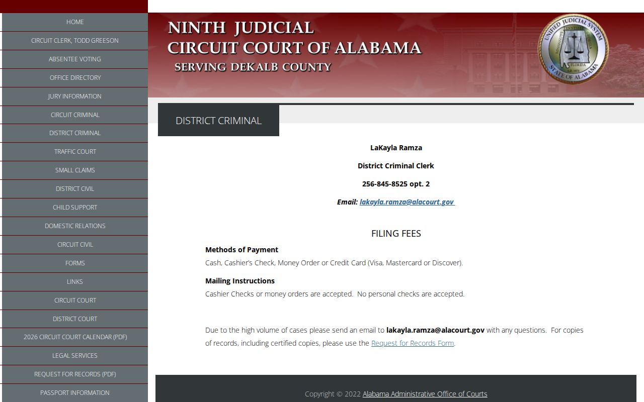 DeKalb County Circuit Clerk district criminal records directions