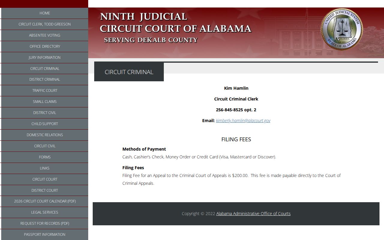 DeKalb County Circuit Clerk criminal division payment information