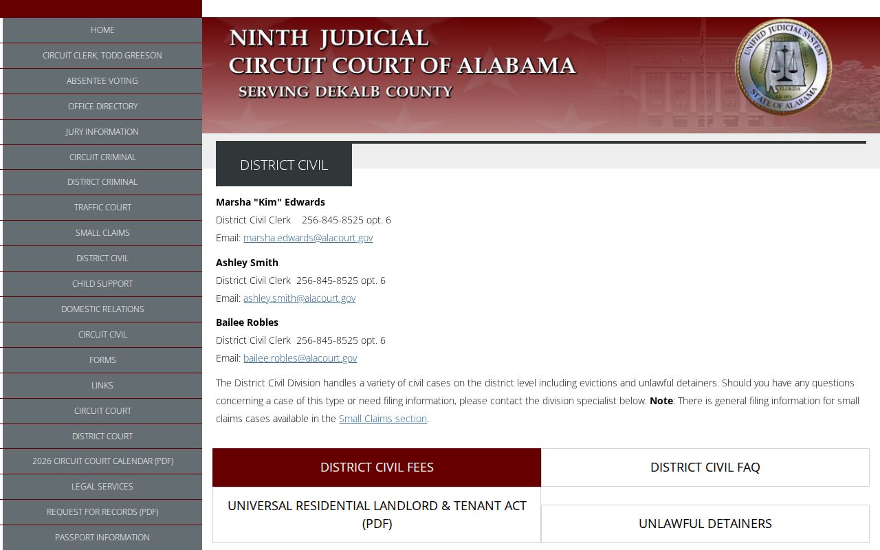 DeKalb County Circuit Clerk district civil small claims and eviction contacts