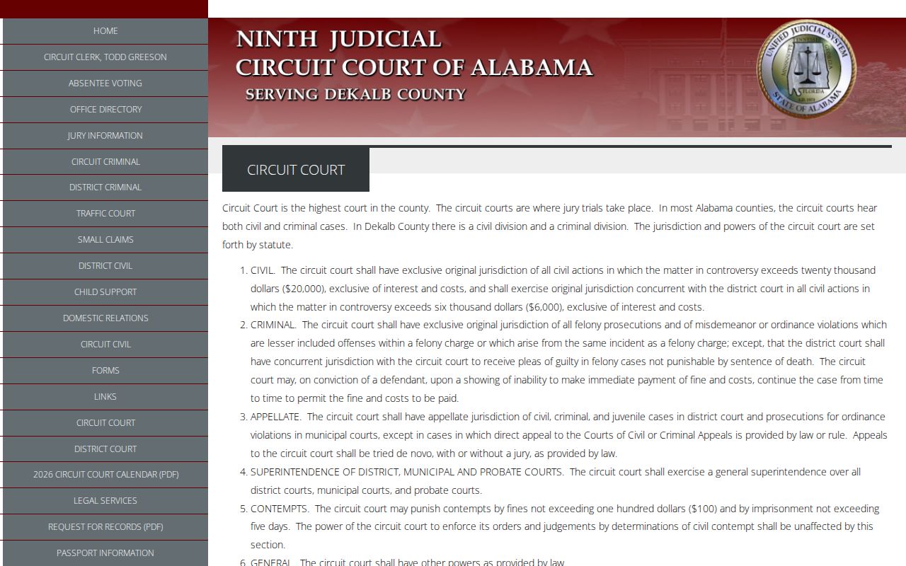 DeKalb County court records Circuit Court jurisdiction page