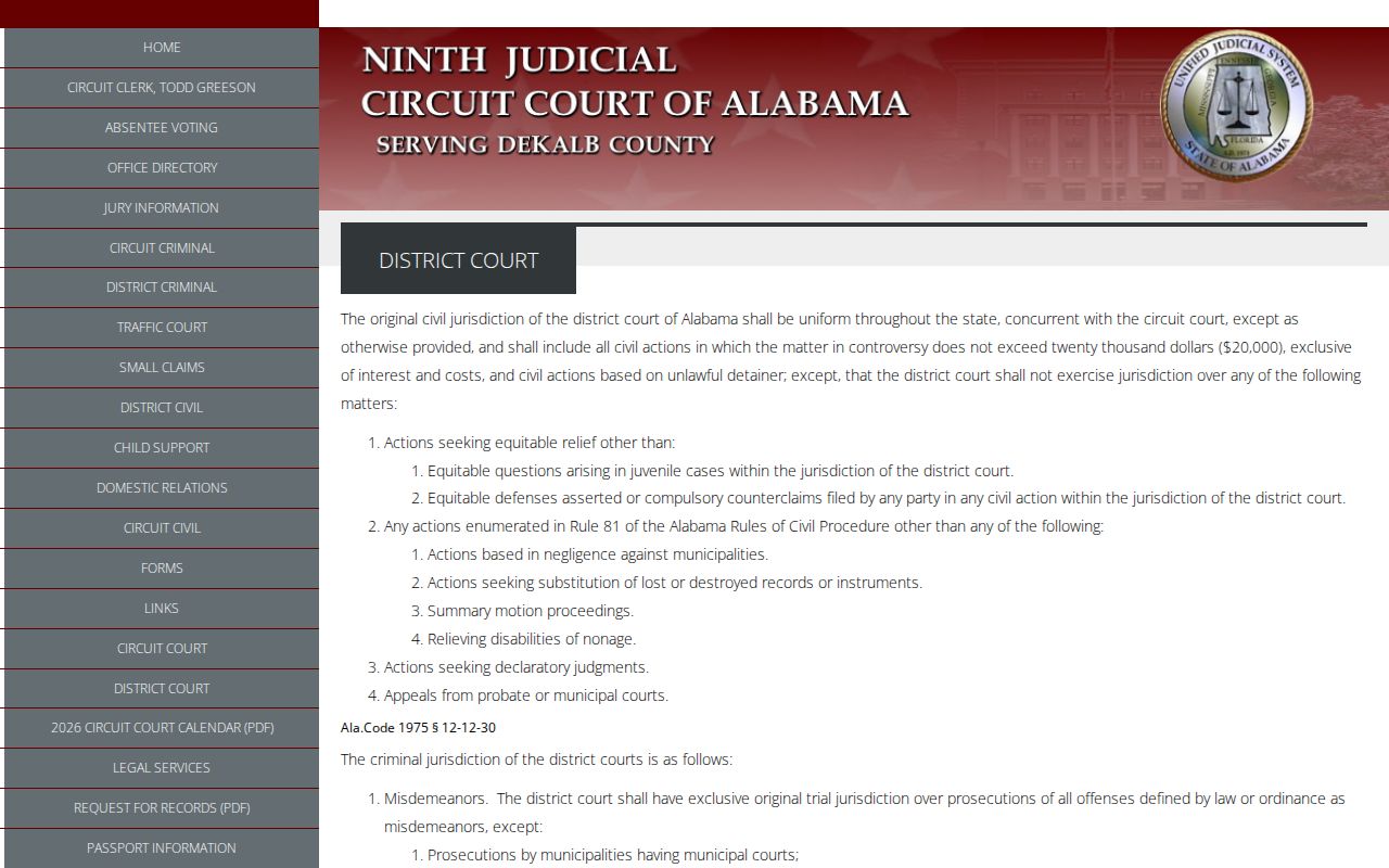 DeKalb County District Court records jurisdiction page