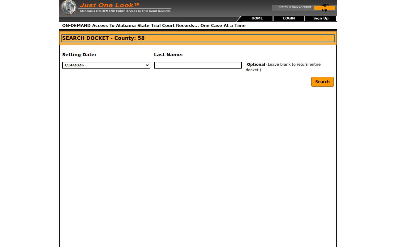 DeKalb County court docket search entry in Alacourt