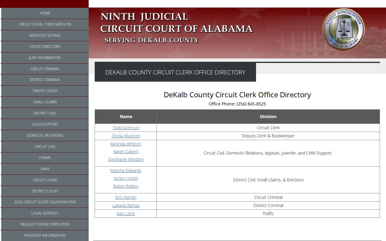 DeKalb County court records division directory
