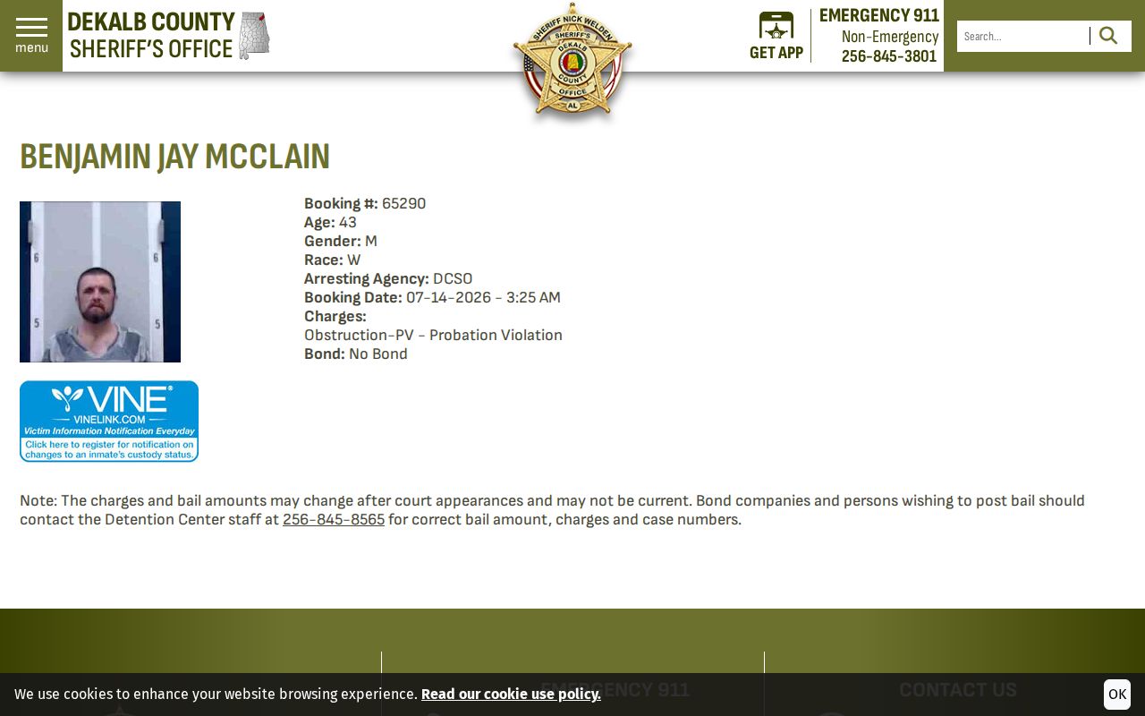 DeKalb County inmate records sample roster profile fields