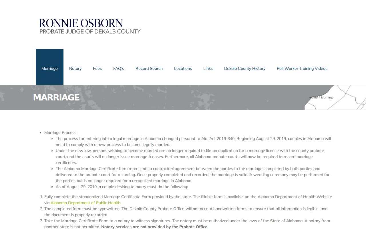 DeKalb County marriage and divorce records Probate marriage certificate page