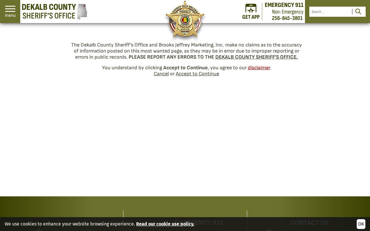 DeKalb County warrant search most wanted disclaimer